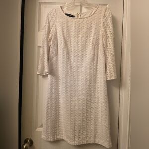 Nine West White Textured Long Sleeve Dress